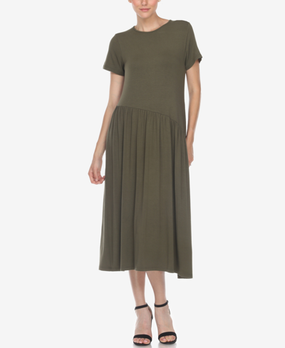 White Mark Women's Short Sleeve Asymmetrical Waist Maxi Dress In Olive