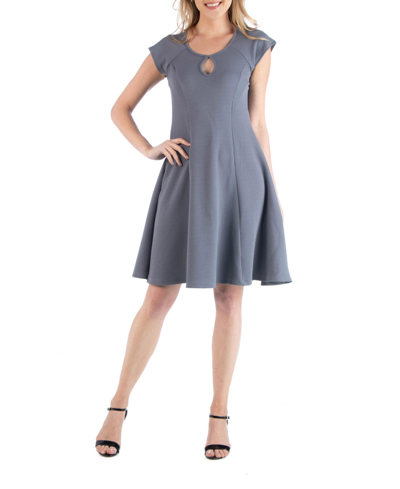 24seven Comfort Apparel Scoop Neck A-line Dress With Keyhole Detail In Gray