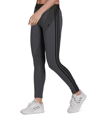 Adidas Originals Adidas Women's Essentials 3-stripe Full Length Cotton Leggings, Xs-4x In Dark Grey Heather,black