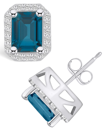 Macy's London Topaz (4 Ct. T.w.) And Diamond (3/8 Ct. T.w.) Halo Stud Earrings In 14k White Gold In London Blue Topaz