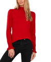 Cece Mock Neck Blouson Sleeve Satin Top In Luminous Red