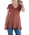 24seven Comfort Apparel Short Sleeve Loose Fit Tunic Top With V-neck In Brown