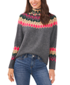 Cece Fair Isle Funnel Neck Sweater In Med Heather Grey