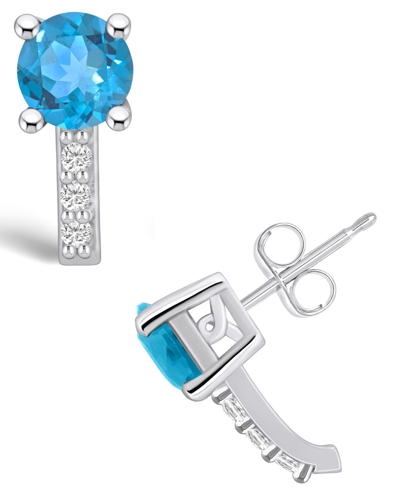 Macy's London Topaz (2-1/3 Ct. T.w.) And Diamond (1/8 Ct. T.w.) Stud Earrings In 14k White Gold In Blue Topaz