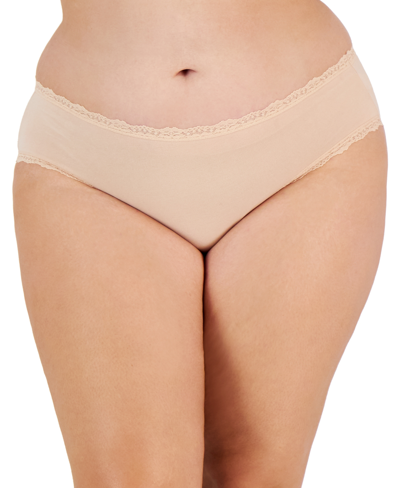 Jenni Plus Size Lace-trim Hipster Underwear, Created For Macy's In Tan/beige