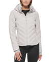 Calvin Klein Womens Side-panel Hooded Packable Puffer Coat, Created For Macys In Grey Owl