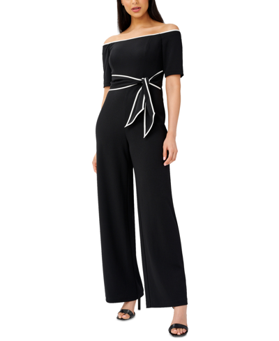 Adrianna Papell Womens Off-the-shoulder Wide Leg Jumpsuit In Black