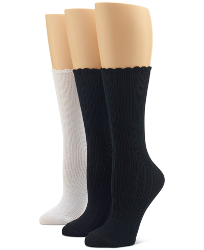 Hue Women's 3-pk. Scalloped Pointelle Crew Socks In Black Pack