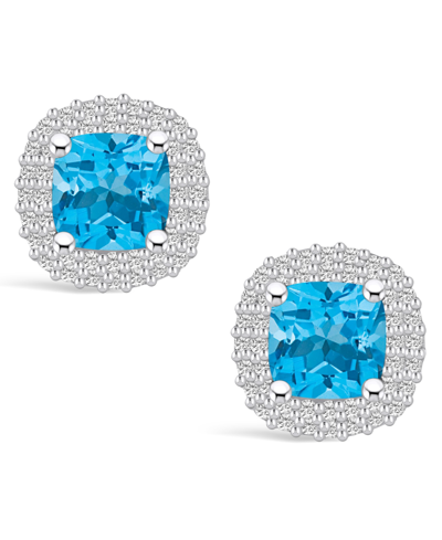 Macy's Topaz (2-1/2 Ct. T.w.) And Diamond (3/8 Ct. T.w.) Halo Stud Earrings In 14k White Gold In Blue Topaz