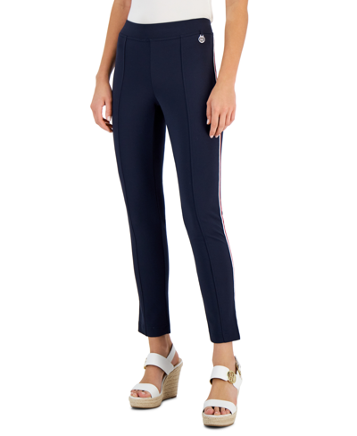 Tommy Hilfiger Women's Th Flex Global Tape Light Weight Ponte Pants In Sky Captain
