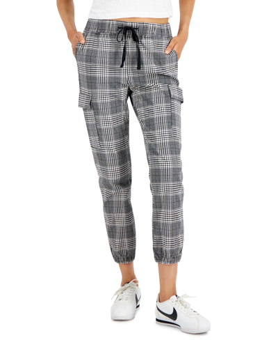 Tinseltown Juniors' Plaid Cargo Pull-on Jogger Pants In Mauve Blk