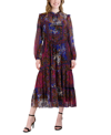 Julia Jordan Floral Print Long Sleeve Drawstring Waist Midi Dress In Black Multi