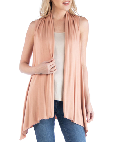 24seven Comfort Apparel Women's Draped Open Front Sleeveless Cardigan Vest In Beige