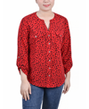 Ny Collection Women's 3/4 Roll Tab Sleeve Mandarin Collar Blouse In Ski Patrol Black Icemoon