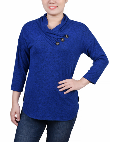 NY COLLECTION WOMEN'S 3/4 SLEEVE CROSSOVER COWL NECK TOP