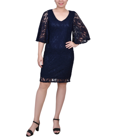 Ny Collection Women's Wide Elbow Sleeve Lace Dress In Medieval Blue