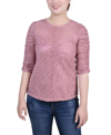 Ny Collection Plus Size Rouched Sleeve Lace Top In Lilas