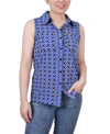 Ny Collection Women's Petite Sleeveless Notch Collar Button Front Blouse In Surf Alcalacric
