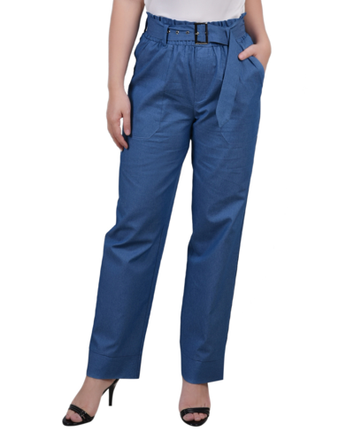Ny Collection Plus Size Pull On Chambray Belted Pants In Medium Denim