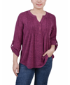 Ny Collection Petite 3/4 Roll Tab Sleeve Pintuck Top In Eggplant
