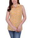 Ny Collection Women's Petite Sleeveless Notch Collar Button Front Blouse In Yellow Iconic