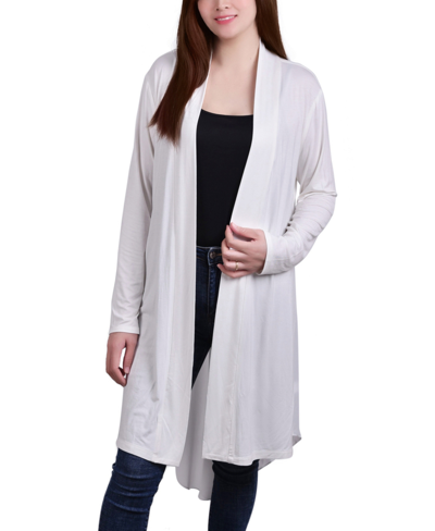 Ny Collection Women's Long Sleeve Knit Cardigan With Chiffon Back In White