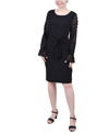 Ny Collection Plus Size Long Chiffon-sleeve Knit Dress In Black