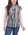 Ny Collection Plus Size Short Flutter Sleeve Mock Neck Top In Black Leosnake