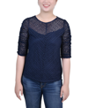 Ny Collection Petites Womens Lace Ruched Blouse In Navy Blazer