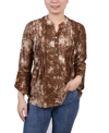 Ny Collection Plus Size 3/4 Sleeve Overlapped Bell Sleeve Y-neck Top In Taupe Geobreeze