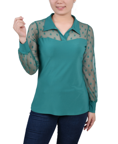 Ny Collection Women's Mesh Sleeve Top In Pepper Green