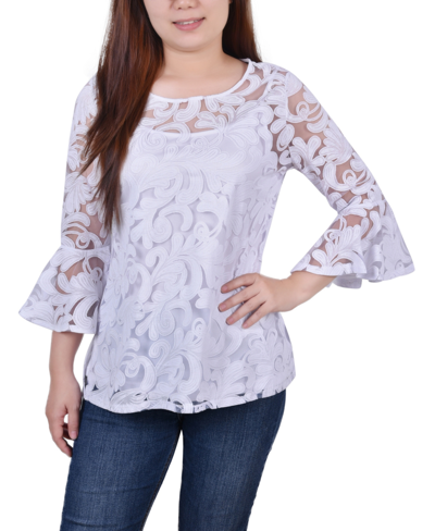 Ny Collection Women's Bell Sleeve Blouse And Solid Camisole In White Scrolleaf