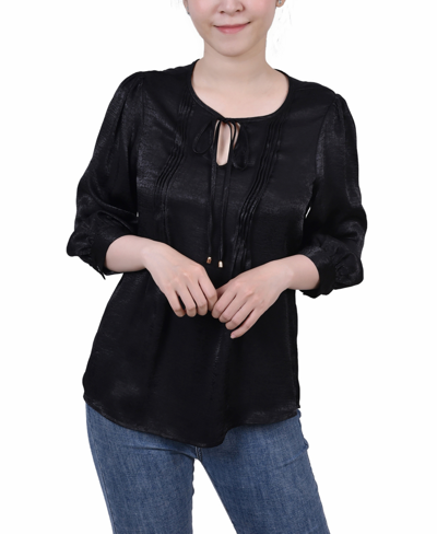 Ny Collection Women's Elbow Sleeve Satin Blouse In Black