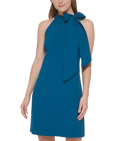 Vince Camuto Bow-neck Halter Dress In Teal