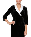Alex Evenings Women's Velvet Side-button Satin-lapel Blouse In Black