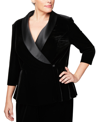 Alex Evenings Plus Womens Satin Lapel Velvet One-button Blazer In Black