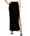 Alex Evenings Women's Side-slit Velvet Pull-on Skirt In Black