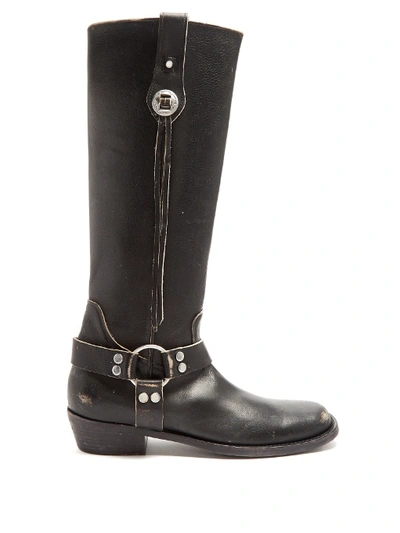 Balenciaga Santiago Distressed-leather Knee-high Boots In Black