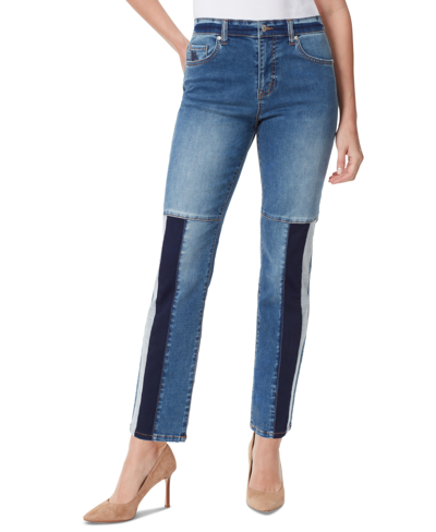 Gloria Vanderbilt X Christian Siriano Miles Patched Straight-leg Jeans In Cunningham Wash