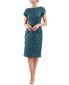 Js Collections Womens Embroidered Sequined Sheath Dress In Cobalt Kelly Green