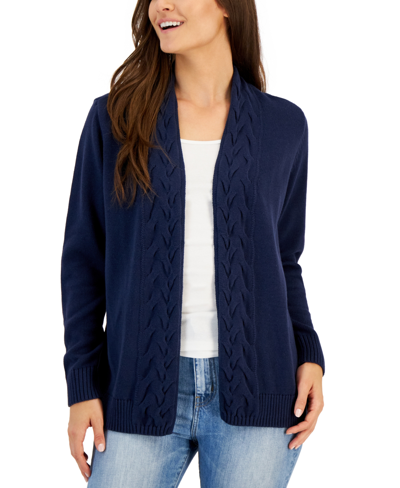 Karen Scott Women's Cotton Cable-collar Cardigan, Created For Macy's In Intrepid Blue