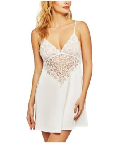 Icollection Ultra Soft Lace Trimmed Knit Lingerie Chemise In White