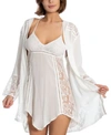 Linea Donatella Flower Child Sheer Lace-trim Kimono Robe Lingerie In Ivory