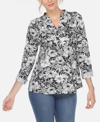 White Mark Plus Size Pleated Long Sleeve Floral Print Blouse In Blue