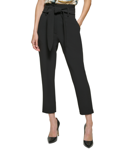 Dkny Women's Tie-waist High-rise Straigh-fit Pants In Black