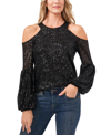 Cece Cold Shoulder Sequined Blouse In Rich Black