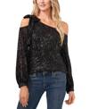 Cece Womens Sequined One Shoulder Blouse In Rich Black