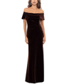Xscape Off-the-shoulder Velvet Gown In Brown