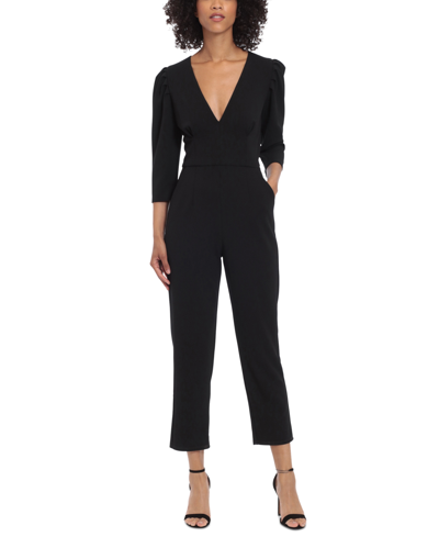 DONNA MORGAN WOMEN'S V-NECK 3/4-SLEEVE JUMPSUIT