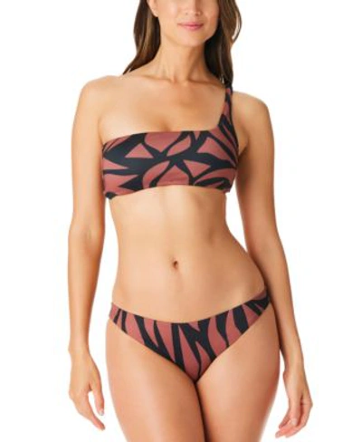 Sanctuary Abstract Animal One Shoulder Bikini Top Cinch Back Hipster Bikini Bottoms In Earth